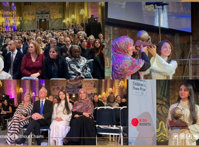 Tawakkol Karman Awards International Children’s Peace Prize to Activist Bana at Stockholm Ceremony